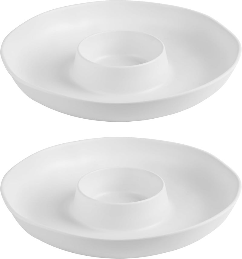 ZAROCRUS Chip and Dip Serving Set Divided Serving Platter Appetizers and Cheeses Serving Tray White Compartment Dishes for Party, Christmas, Dessert, Fruit, Candy, 13-inch Set of 2 - Image 1